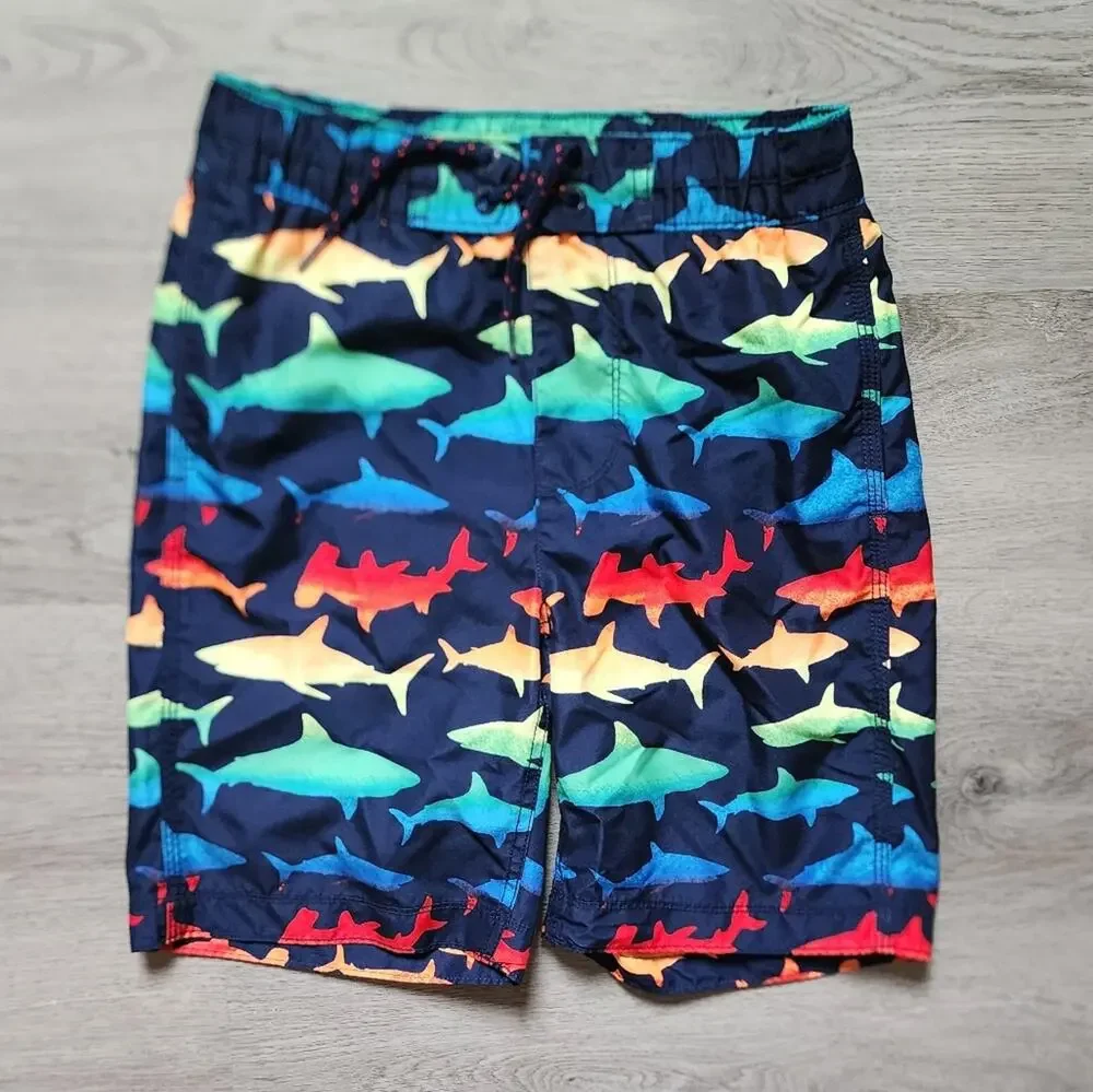Gap Kids Boy's Multi-Color Shark Graphic Swimwear Swim Trunks Medium M 8